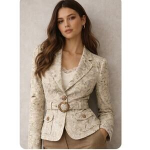 Classiques Entier Brocade Belted Blazer Petite Medium Y2K Floral